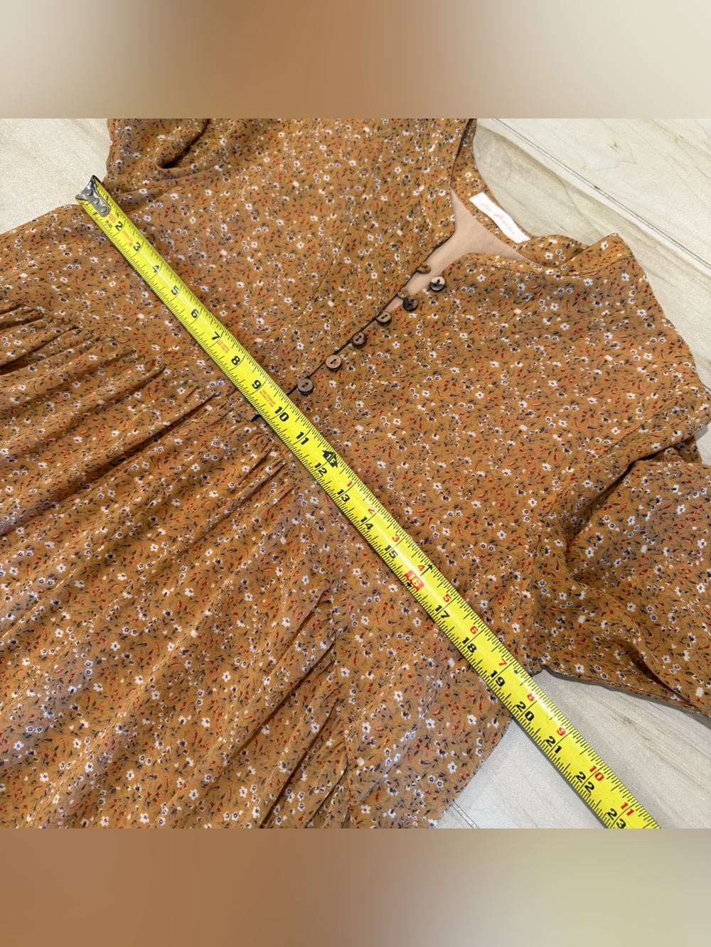 Boho Floral Mini Dress Orange Red Floral Peasant Dress Size M - Picture 9 of 10